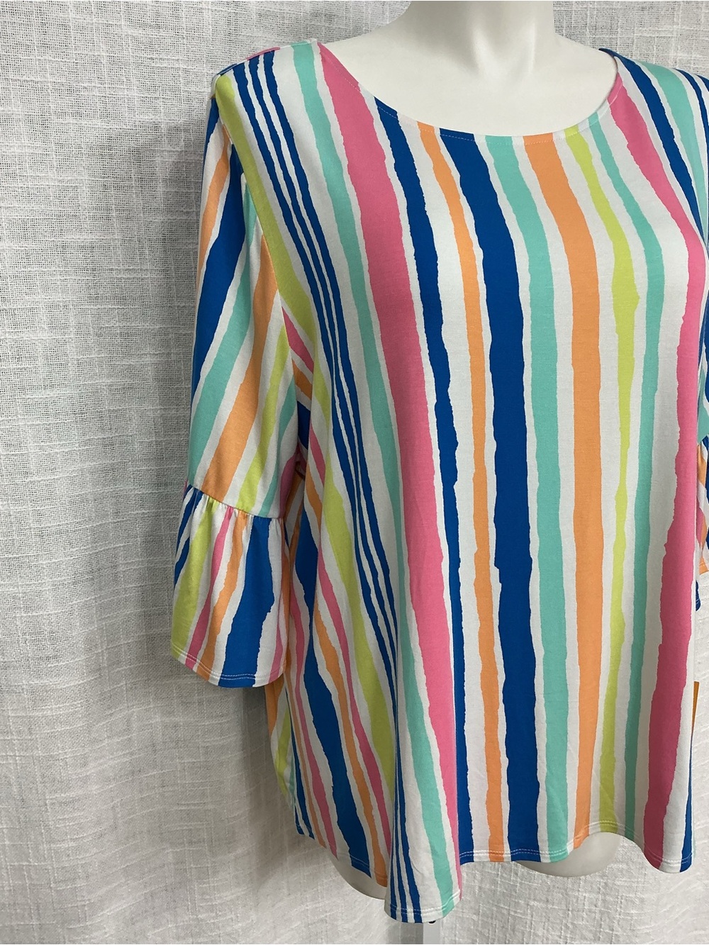 Ruby Rd. Multi-Color Striped Ruffle Sleeve Blouse - Picture 4 of 11